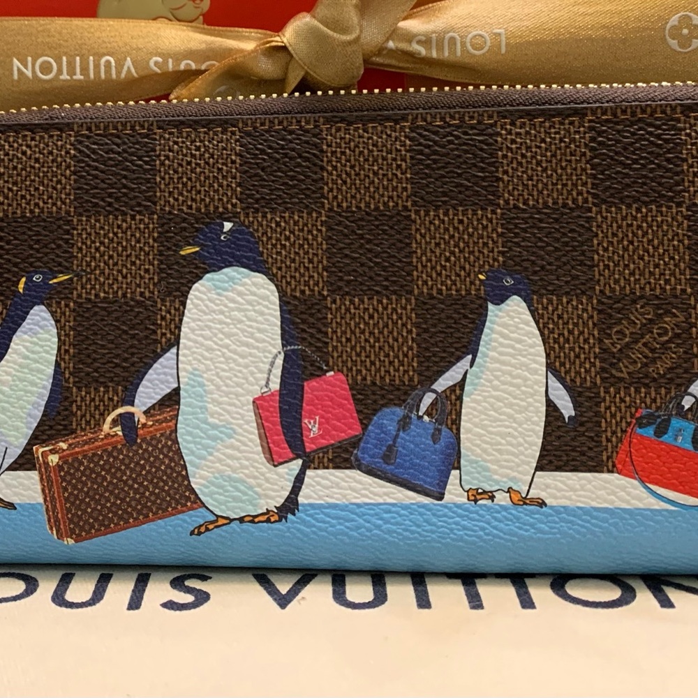 Louis Vuitton Damier Ebene Zip Pouch in Brown . Penguin limited edition
